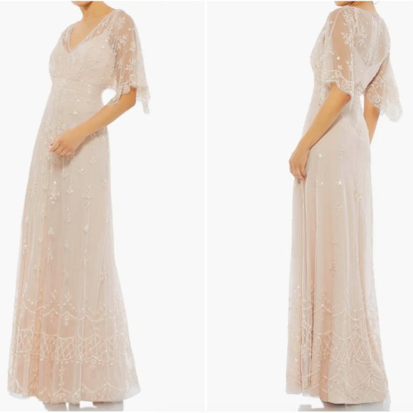 MAC DUGGAL SEQUIN SHORT SLEEVE TRUMPET BLUSH GOWN sz 8 - Picture 3 of 3